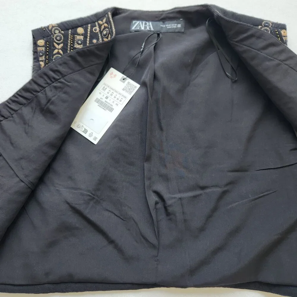 As Seen On The Bachelor Zara Black & Gold Embroidered Vest Sequins Bling Glam - Picture 5 of 8